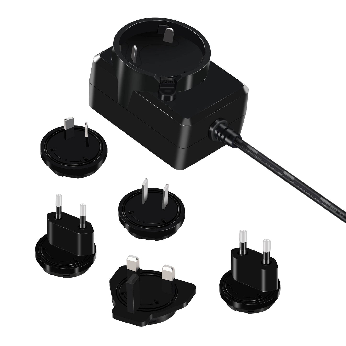 UL FCC CE GS PSE KC RCM Certified Wholesale 5-12 Watts 5V 9V 12V 24V Wall Mount Interchangeable Plug-in Travel Power Adapter with 1.2m DC 5.5x2.1mm Barrel Connector