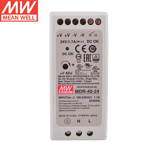MEAN WELL MDR Series 10W to 100W DIN Rail Mount PSU Low No Load Loss <0.75W for Building Automation and Smart Home