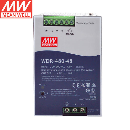 Meanwell WDR-60/120/240/480-12/24/48 12V 24V 48v 40A 20A 10A 5A Industrial Din Track Switching Power Supply Sell Well