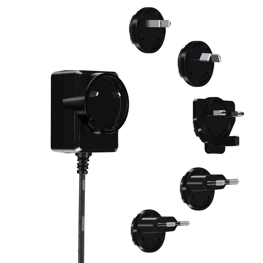 UL FCC CE GS PSE KC RCM Certified Wholesale 5-12 Watts 5V 9V 12V 24V Wall Mount Interchangeable Plug-in Travel Power Adapter with 1.2m DC 5.5x2.1mm Barrel Connector
