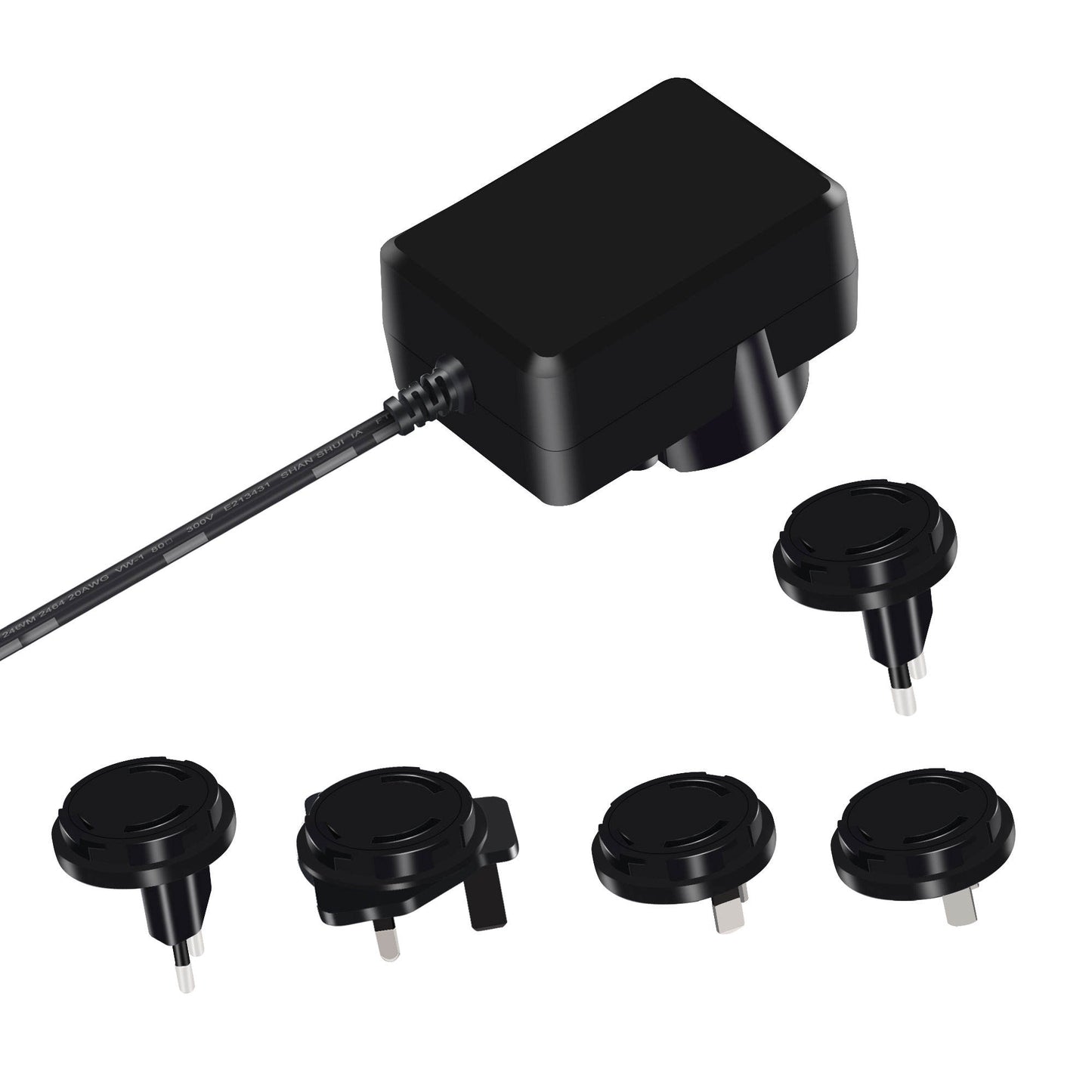 UL FCC CE GS PSE KC RCM Certified Wholesale 5-12 Watts 5V 9V 12V 24V Wall Mount Interchangeable Plug-in Travel Power Adapter with 1.2m DC 5.5x2.1mm Barrel Connector