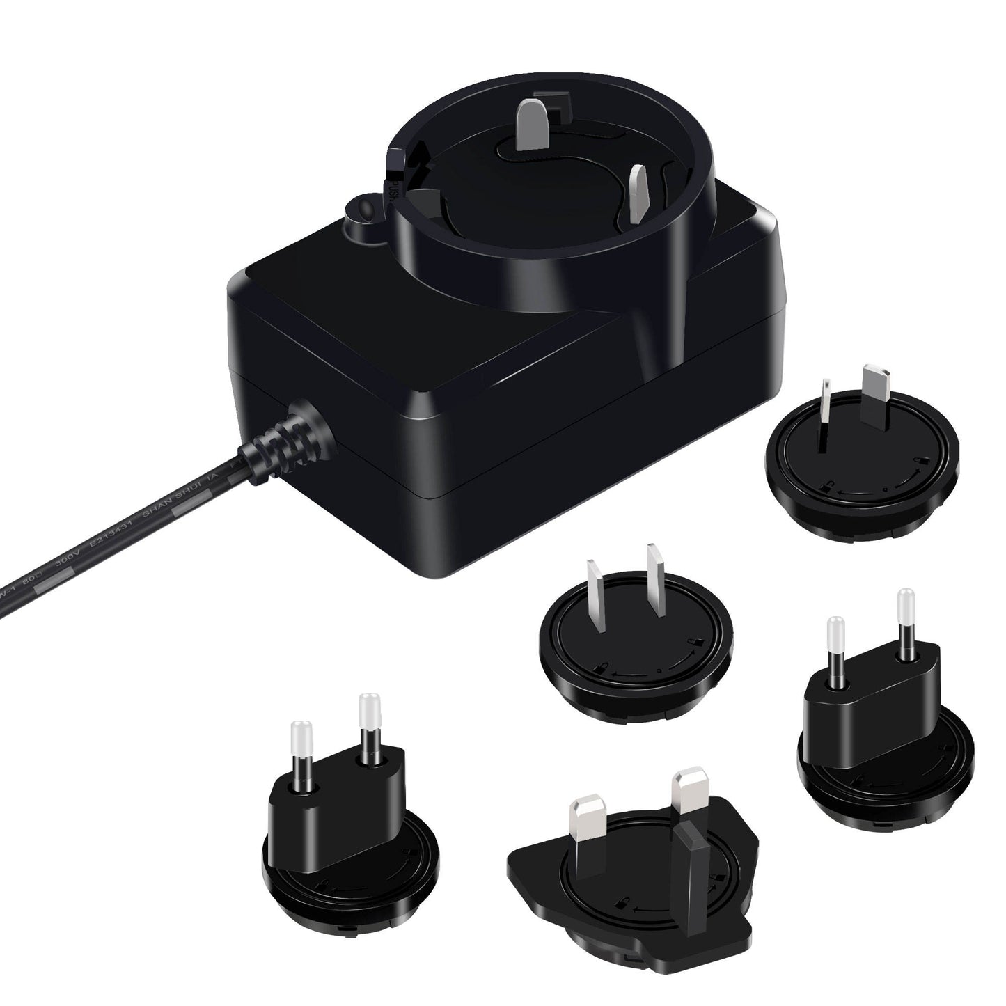 UL FCC CE GS PSE KC RCM Certified Wholesale 5-12 Watts 5V 9V 12V 24V Wall Mount Interchangeable Plug-in Travel Power Adapter with 1.2m DC 5.5x2.1mm Barrel Connector
