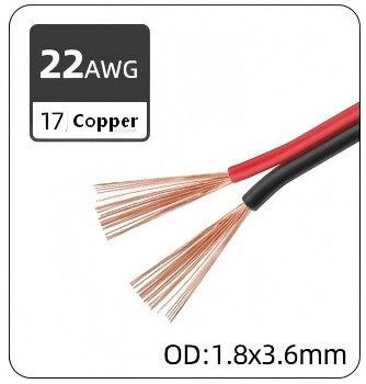Cable de alimentación de luz LED paralelo de doble fila rojo y negro UL2468 estándar americano 14AWG, 16AWG, 18AWG, 20AWG, 22AWG, 24AWG, 26AWG de 2 núcleos, 1 metro