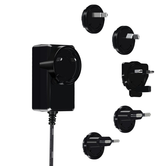 Universal AC DC Power Supply UL FCC CE GS PSE KC RCM Certified 18W 24W 9V 12V 24V&nbsp;Wall Mount Interchangeable Plug-in Travel Power Adapter with 1.2m DC 5.5x2.1mm Barrel Connector