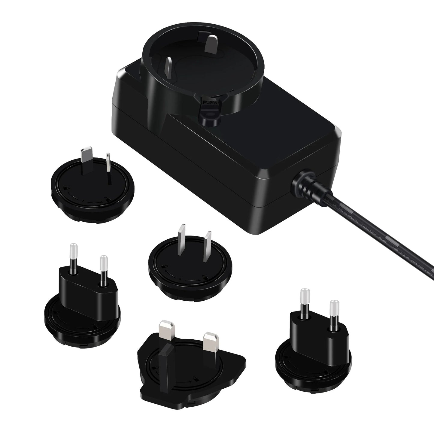 Universal AC DC Power Supply UL FCC CE GS PSE KC RCM Certified 18W 24W 9V 12V 24V&nbsp;Wall Mount Interchangeable Plug-in Travel Power Adapter with 1.2m DC 5.5x2.1mm Barrel Connector