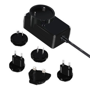 Universal AC DC Power Supply UL FCC CE GS PSE KC RCM Certified 18W 24W 9V 12V 24V&nbsp;Wall Mount Interchangeable Plug-in Travel Power Adapter with 1.2m DC 5.5x2.1mm Barrel Connector
