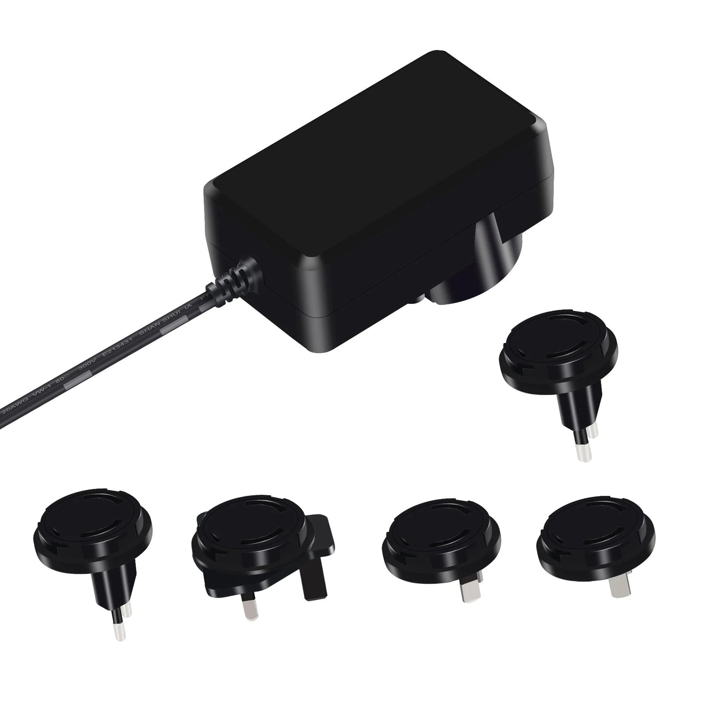 Universal AC DC Power Supply UL FCC CE GS PSE KC RCM Certified 18W 24W 9V 12V 24V&nbsp;Wall Mount Interchangeable Plug-in Travel Power Adapter with 1.2m DC 5.5x2.1mm Barrel Connector