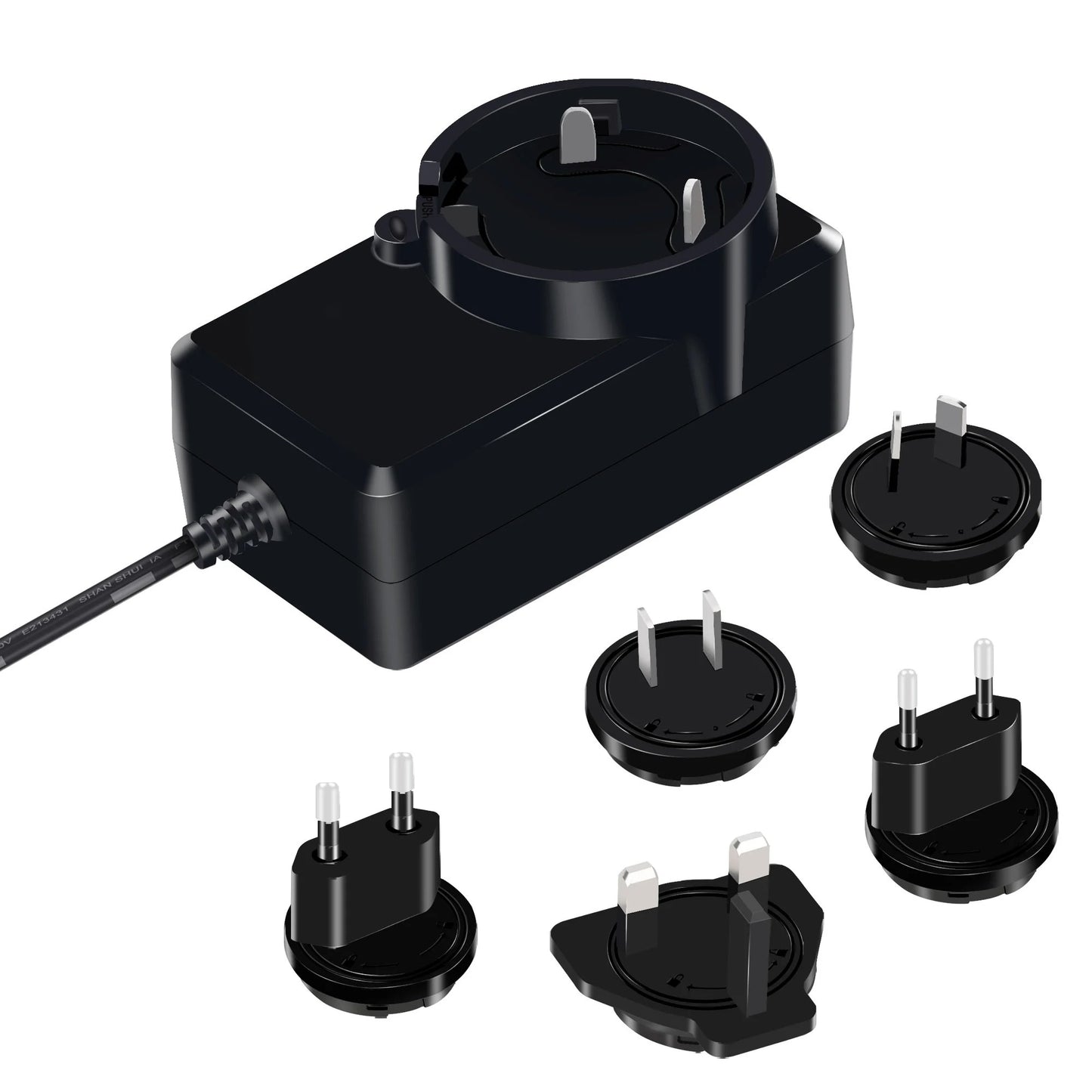 Universal AC DC Power Supply UL FCC CE GS PSE KC RCM Certified 18W 24W 9V 12V 24V&nbsp;Wall Mount Interchangeable Plug-in Travel Power Adapter with 1.2m DC 5.5x2.1mm Barrel Connector