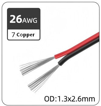 Cable de alimentación de luz LED paralelo de doble fila rojo y negro UL2468 estándar americano 14AWG, 16AWG, 18AWG, 20AWG, 22AWG, 24AWG, 26AWG de 2 núcleos, 1 metro
