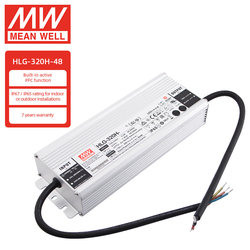 MEANWELL Serie HLG 40W-600W 36V 48V 54V 12V 24V Controlador LED IP67 40w 60w 80w 100w 120w 150w 240w 320w 480w 600w