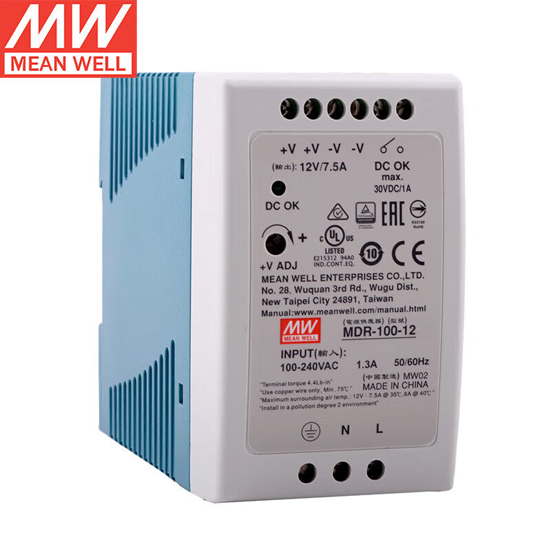 Alimentation sur rail DIN MEAN WELL série MDR de 10 W à 100 W avec faible consommation à vide <0,75 W pour l'automatisation des bâtiments et la maison intelligente