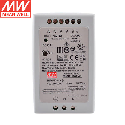 Alimentation sur rail DIN MEAN WELL série MDR de 10 W à 100 W avec faible consommation à vide <0,75 W pour l'automatisation des bâtiments et la maison intelligente