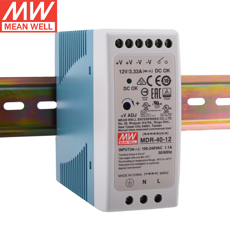 Alimentation sur rail DIN MEAN WELL série MDR de 10 W à 100 W avec faible consommation à vide <0,75 W pour l'automatisation des bâtiments et la maison intelligente