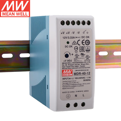Alimentation sur rail DIN MEAN WELL série MDR de 10 W à 100 W avec faible consommation à vide <0,75 W pour l'automatisation des bâtiments et la maison intelligente