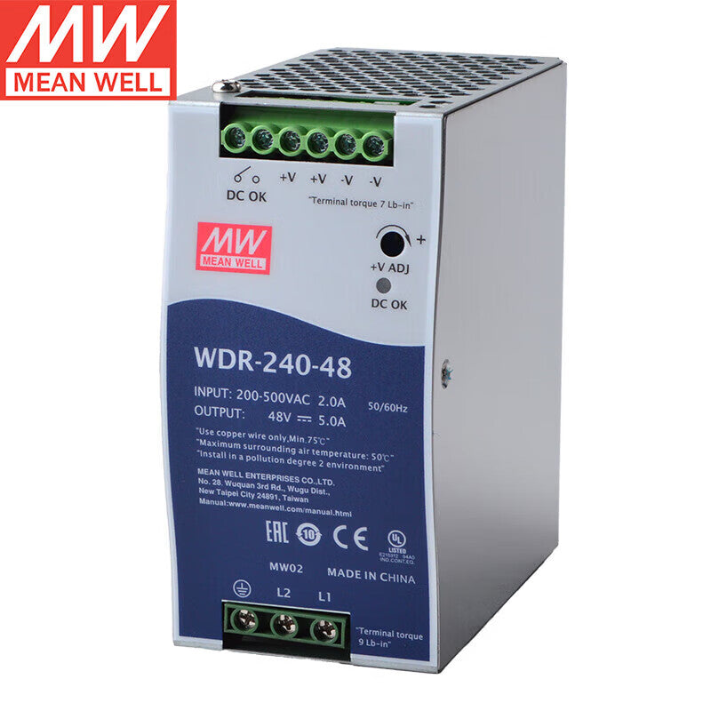 Alimentation à découpage industrielle Meanwell WDR-60/120/240/480-12/24/48 12V 24V 48V 40A 20A 10A 5A à montage sur rail DIN, très vendue