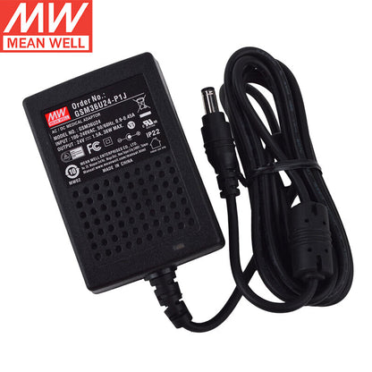 Adaptadores de corriente médicos de pared de 18 W-60 W 12 V 24 V de las series MEAN WELL GSM18U / GSM25U / GSM36U con enchufe estadounidense de 2 pines, nivel VI