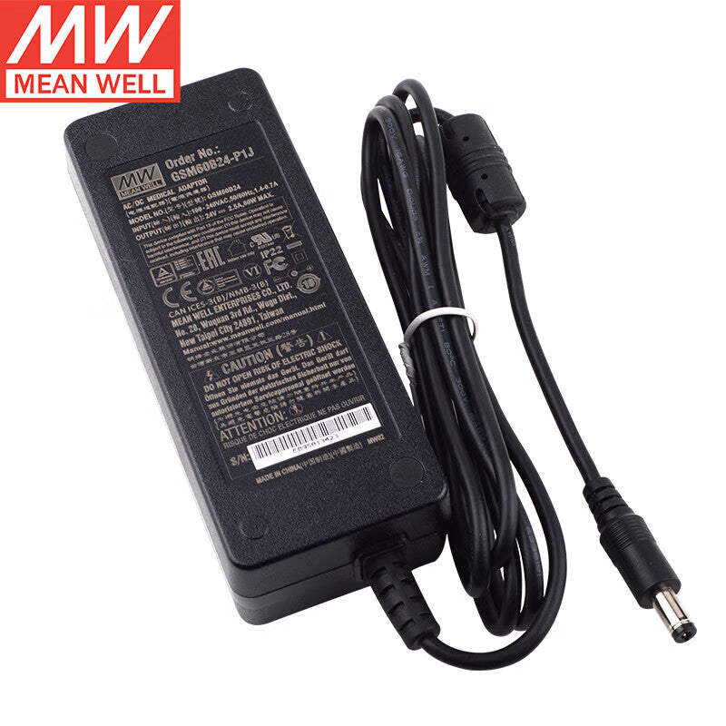 Séries MEAN WELL GSM40B / GSM60B / GSM90B / GSM120B / GSM160B / GSM220B Alimentations médicales de bureau 12V 24V 40W-220W, Classe II, Niveau VI