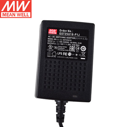 Fuentes de alimentación ITE de montaje en pared de 18W-60W de las series MEAN WELL GST18U / GST25U / GST36U, Nivel VI, enchufe de EE. UU.