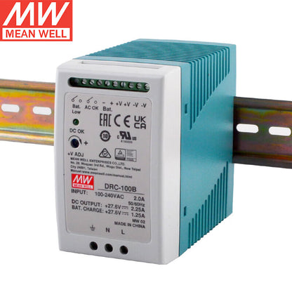 MEAN WELL DRC Series 40W-180W AC/DC DIN Rail Security Power Supplies with Integrated Battery Charger & UPS Function