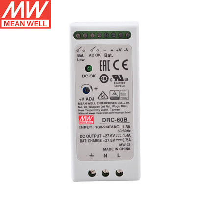 MEAN WELL DRC Series 40W-180W AC/DC DIN Rail Security Power Supplies with Integrated Battery Charger & UPS Function