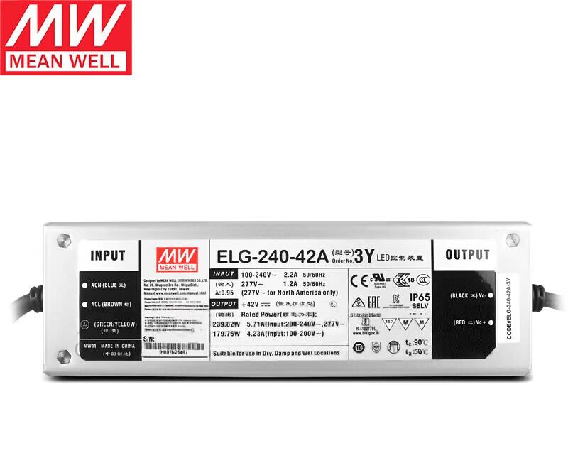MEAN WELL ELG-75 / ELG-200 / ELG-240 / ELG-300 Series 75W-300W Constant Voltage + Constant Current LED Drivers with IP67/IP65