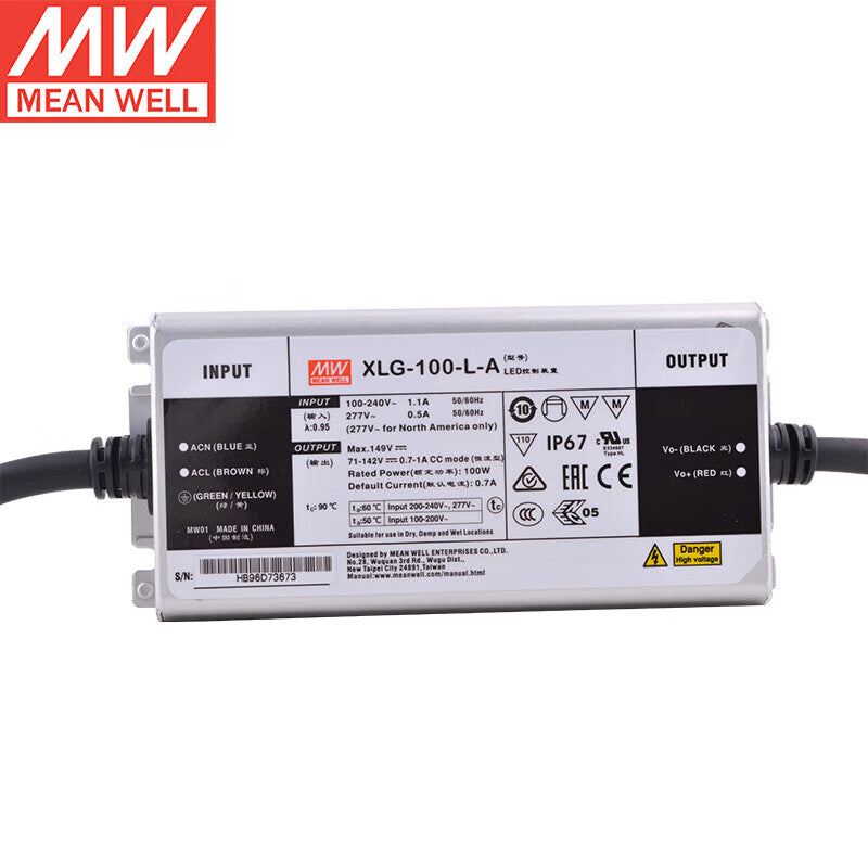 MEAN WELL XLG Series 20W-320W CV Power Mode LED Drivers with IP67 for Outdoor Lighting