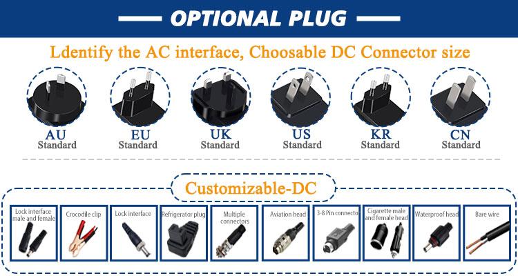 US EU UK KC JP AU Type Wall Plug AC DC Adapter