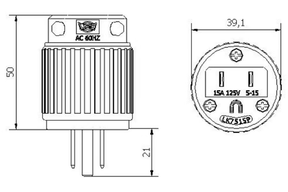 Straight Blade Plug Cord Connector size
