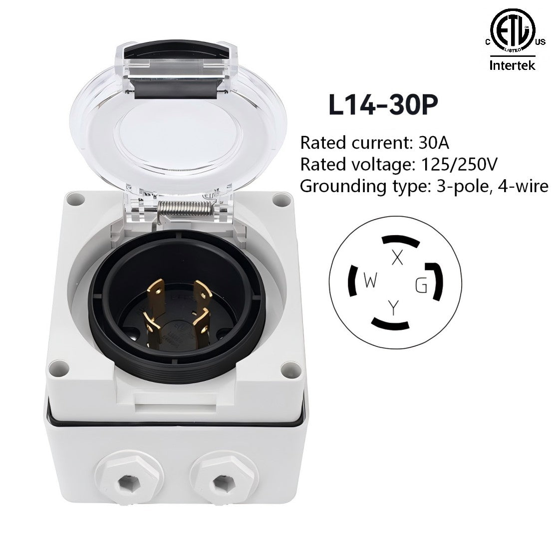 IP66 waterproof outdoor high-power American Standard 3-hole socket with ETL listed 20A,30A,125V,250V