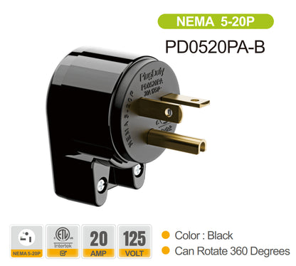 American standard power plug and socket, NEMA 5-15, 5-20, 6-15, 6-20, ETL certification, 12 directions adjustable, easy to install