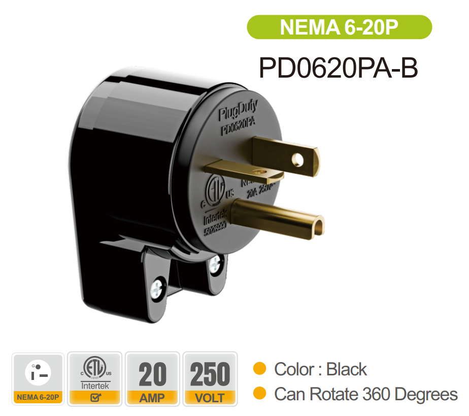American standard power plug and socket, NEMA 5-15, 5-20, 6-15, 6-20, ETL certification, 12 directions adjustable, easy to install