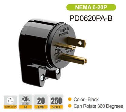 American standard power plug and socket, NEMA 5-15, 5-20, 6-15, 6-20, ETL certification, 12 directions adjustable, easy to install