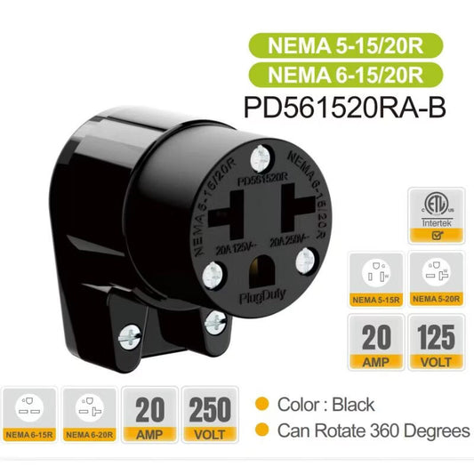 American standard power plug and socket, NEMA 5-15, 5-20, 6-15, 6-20, ETL certification, 12 directions adjustable, easy to install