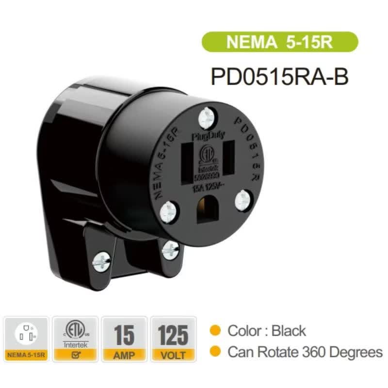American standard power plug and socket, NEMA 5-15, 5-20, 6-15, 6-20, ETL certification, 12 directions adjustable, easy to install