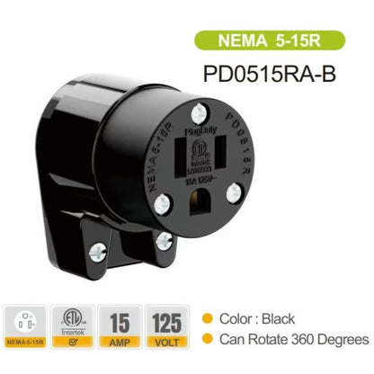 American standard power plug and socket, NEMA 5-15, 5-20, 6-15, 6-20, ETL certification, 12 directions adjustable, easy to install