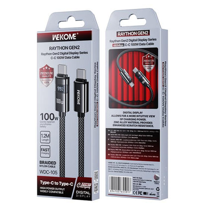 WK WDC-105 Raython 2 Digital Display 100W Type-C to Type-C Fast Charging Data Cable, Length: 1.2m, WDC-105
