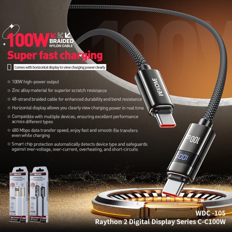 WK WDC-105 Raython 2 Digital Display 100W Type-C to Type-C Fast Charging Data Cable, Length: 1.2m, WDC-105