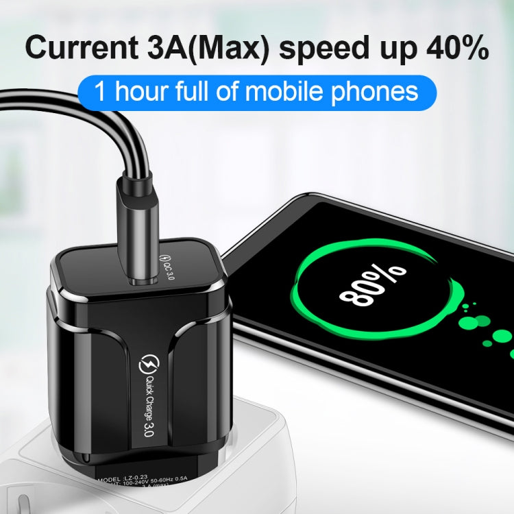 LZ-023 18W  QC3.0 USB Portable Travel Charger + 3A USB toType-C Data Cable, US Plug, Type-C Data Cable, US Plug