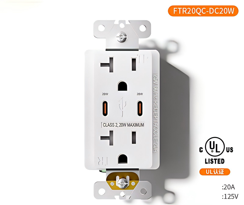 US Outlet 15A 20A 125V American Wall Switch for UL Certifie Receptacle with USB,TYPE-C