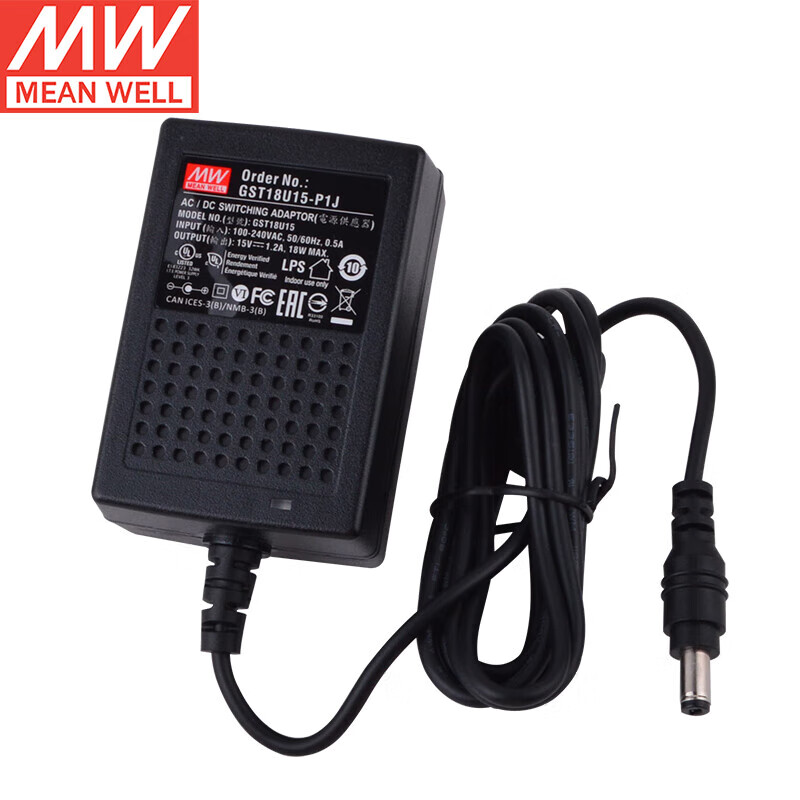 MEAN WELL GST18U / GST25U / GST36U Series 18W-60W Wall-Mounted ITE Power Supplies, Level VI, USA Plug