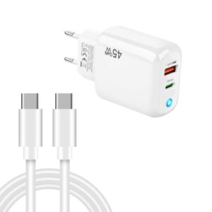 TE-PD45 GaN 45W PD3.0 / Type-C + USB 3.0 Charger with Type-C to Type-C Data Cable, EU  Plug