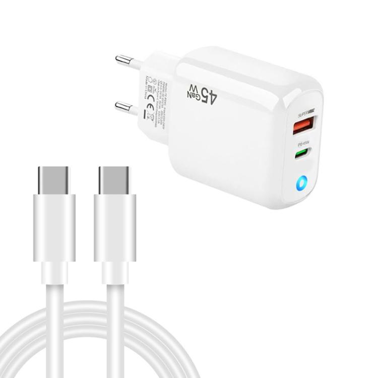 TE-PD45 GaN 45W PD3.0 / Type-C + USB 3.0 Charger with Type-C to Type-C Data Cable, EU  Plug